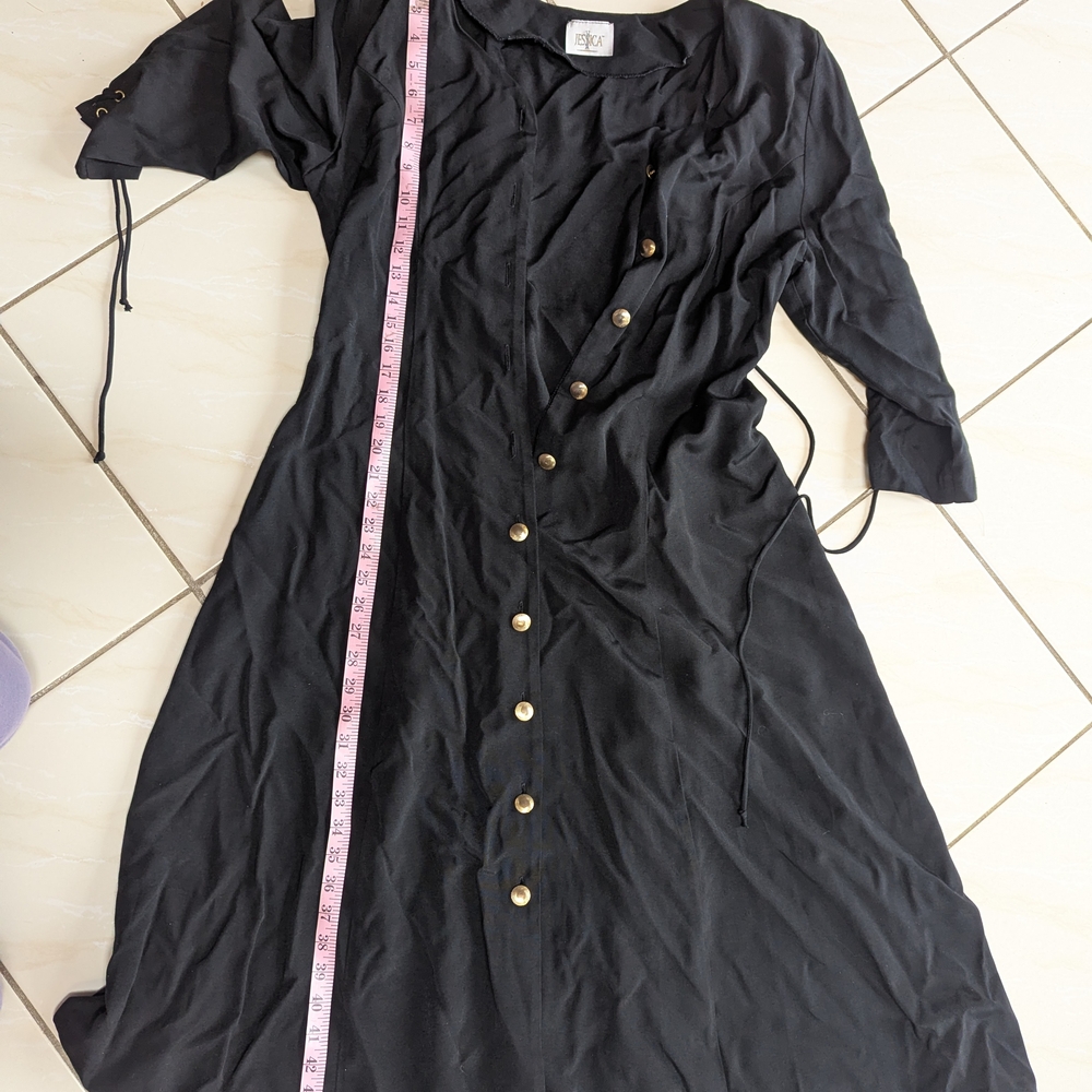 Jessica Black Long-Sleeve Button-Front Dress with Gold Buttons